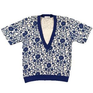 Vintage Cathy Daniels Blue Baroque Blouse Women’s M Cottagecore Grandma 80s 90s